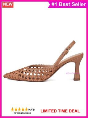 Woven Slingback Pointed Toe Pump 3.5in Flared Heel Formal Heels
